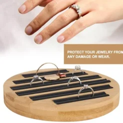 Bambu runda ringar hållare bricka visar tallrik smyckesorganisatör display för butik