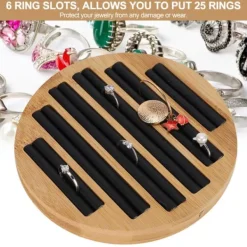 Bambu runda ringar hållare bricka visar tallrik smyckesorganisatör display för butik