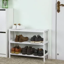 Kläd- & Garderobsförvaring-Bambu skohylla / förvaringsställe - Vit 70x55x26 cm