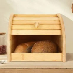 Bambuskasse för Bröd Naturlig Med Skjutöppning Kompakt Ultra Praktisk Cheffinger Ljus Brun