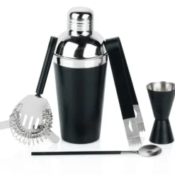 Barset med shaker, stål, svart, 5 delar.