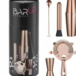 Bartenderset i ett rör, shaker, jigger, sil, muddler, sked - koppar