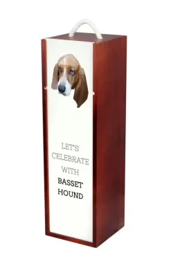 Vinflaskhållare-Basset Hound - en geometrisk låda med ett foto och en inskription för Art-Dog-vin