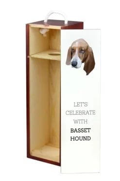 Vinflaskhållare-Basset Hound - en geometrisk låda med ett foto och en inskription för Art-Dog-vin
