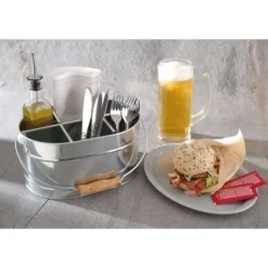 Bestickbehållare av stål för såser och servetter med handtag 245x167mm