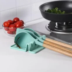 Bestickhållare i silikon, BPA-fri, värmebeständig skedhållare för spishäll, köksbänkskiva (svart)