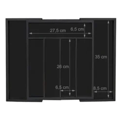 Bestickslåda, Utdragbar Bambu, 5,5x48,5x37 cm, Svart