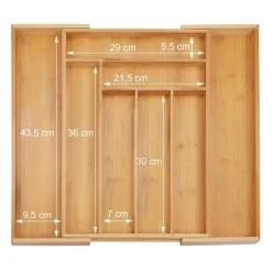 Bestickslåda, Utdragbar Bambu, 5x52x45,5 cm, Natur