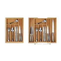 Bestickslåda, Utdragbar Bambu, 6.5x38x35.5 cm, Natur