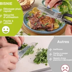 Kökssaxar-5-bladig kökssax i rostfritt stål, gräslökskryddsax med säkerhetsskydd och rengöringskam