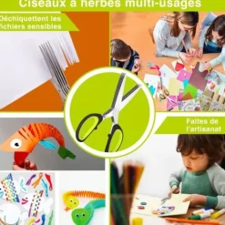 Kökssaxar-5-bladig kökssax i rostfritt stål, gräslökskryddsax med säkerhetsskydd och rengöringskam