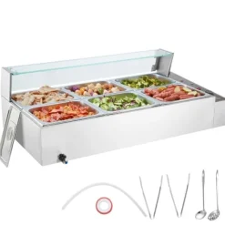 Bänkmodell Matvärmare, 6*8 Qt, Glasöverdrag, Elektrisk Buffé, Perfekt för Catering och Fester, Håll Maten Varm och Fräsch