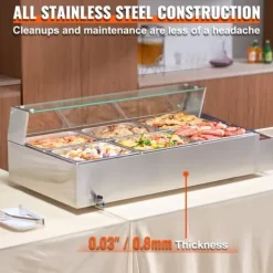 Bänkmodell Matvärmare, 6*8 Qt, Glasöverdrag, Elektrisk Buffé, Perfekt för Catering och Fester, Håll Maten Varm och Fräsch