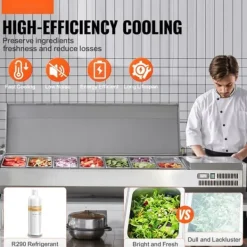 Matuppvärmare-Bänkskiva Kylsallad Pizza Prep Station, 165 W, Rostfritt Stål, CE-märkt, Hög Prestanda