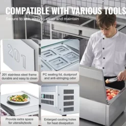 Matuppvärmare-Bänkskiva Kylsallad Pizza Prep Station, 165 W, Rostfritt Stål, CE-märkt, Hög Prestanda