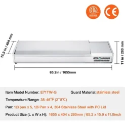 Matuppvärmare-Bänkskiva Kylsallad Pizza Prep Station, 165 W, Rostfritt Stål, CE-märkt, Hög Prestanda