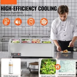 Bänkskiva Kylsallad Pizza Prep Station 145 W Rostfritt Stål, CE-Godkänd, Effektiv Kylning