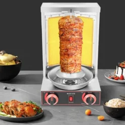Grillugnar & Ugnar Med Roterande Stekspett-Bordgrill, vertikal döner-/kebabgrill 3 kW, 360° roterande, rostfritt stål, för kyckling