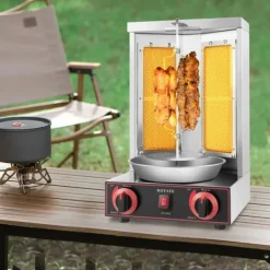 Grillugnar & Ugnar Med Roterande Stekspett-Bordgrill, vertikal döner-/kebabgrill 3 kW, 360° roterande, rostfritt stål, för kyckling