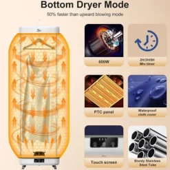 Torkskåp-Bärbar Torktumlare Uten 600 W Elektrisk Avtagbar med Timer