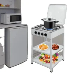 Spisar-4-brännare Gaskök, Rostfritt Stål, Bärbar Design, Vindskydd,VIT