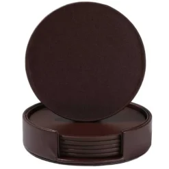 Bruna Glasunderlägg PU-Läder 6-Pack med Hållare