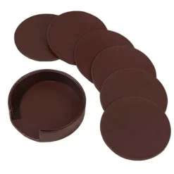 Bruna Glasunderlägg PU-Läder 6-Pack med Hållare