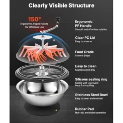 Salladsslungor-Bud Leaf Bowl Trimmer, 60x60x53.5 cm, Rostfritt stål, Manuell skärmaskin