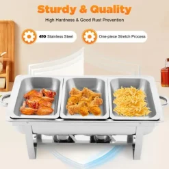 Buffévarmhållare, chafing dish med 3 fack, kapacitet över 5 L, 410 rostfritt stål, portabel för fest