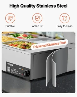 Matuppvärmare-Buffévärmare - Elektrisk bain-marie matvärmare - 1500 W - Rostfritt stål - Glaslock - 6 x GN 1/2-kantiner - Inkl. soppslev och perforerad slev