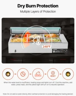 Matuppvärmare-Buffévärmare - Elektrisk bain-marie matvärmare - 1500 W - Rostfritt stål - Glaslock - 6 x GN 1/2-kantiner - Inkl. soppslev och perforerad slev
