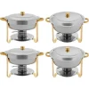Matuppvärmare-Buffévärmare Chafing Dish Set - Rund Chafer 4,5 L - Set om 4 - Rostfritt Stål - Ø41×25 cm - Med Brännarhållare - Guld