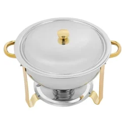 Matuppvärmare-Buffévärmare Chafing Dish Set - Rund Chafer 4,5 L - Set om 4 - Rostfritt Stål - Ø41×25 cm - Med Brännarhållare - Guld