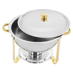 Matuppvärmare-Buffévärmare Chafing Dish Set - Rund Chafer 4,5 L - Set om 4 - Rostfritt Stål - Ø41×25 cm - Med Brännarhållare - Guld