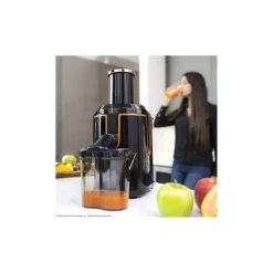 Cecotec 1300-W slow juicer with titanium-coated disc and XXL inlet mouth.