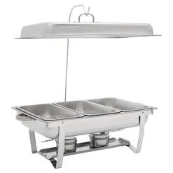 Chafing Dish, 410 rostfritt stål, 56 x 35,5 x 7,5 cm, 3 matpannor, 3L kapacitet per panna, rektangulär form