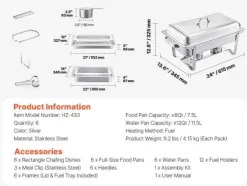 Matuppvärmare-Chafing Dish Buffet Set, 8 Quart Kapacitet, Hållbart Rostfritt Stål, 6 paket