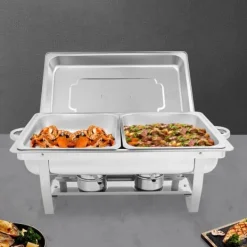 Chafing Dish Bufféset - 2-fack Matvärmare/Serveringskärl - Rostfritt Stål - För Catering, Bröllop & Event - Silver