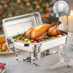 Matuppvärmare-Chafing Dish Bufféset, 8 Qt 6-pack, Rostfritt Stål, Silver