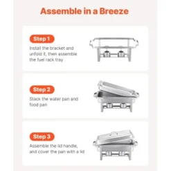 Matuppvärmare-Chafing Dish Bufféset, 8 Qt 6-pack, Rostfritt Stål, Silver