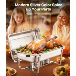 Matuppvärmare-Chafing Dish Bufféset, 8 Qt 6-pack, Rostfritt Stål, Silver