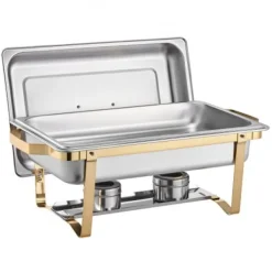 Matuppvärmare-Chafing Dish Bufféset, 4-pack, Rostfritt stål, Guld