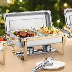 Matuppvärmare-Chafing Dish Bufféset, 4-pack, Rostfritt stål, Guld