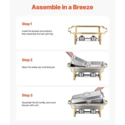 Matuppvärmare-Chafing Dish Bufféset, 4-pack, Rostfritt stål, Guld