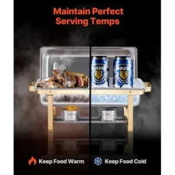 Matuppvärmare-Chafing Dish Bufféset, 4-pack, Rostfritt stål, Guld