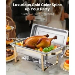 Matuppvärmare-Chafing Dish Bufféset, 4-pack, Rostfritt stål, Guld