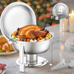 Matuppvärmare-Chafing Dish Bufféset, 4-pack, 5 qt, rostfritt stål, silver, cateringvärmare