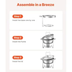 Matuppvärmare-Chafing Dish Bufféset, 4-pack, 5 qt, rostfritt stål, silver, cateringvärmare