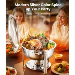 Matuppvärmare-Chafing Dish Bufféset, 4-pack, 5 qt, rostfritt stål, silver, cateringvärmare