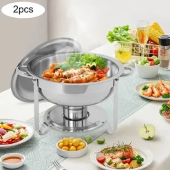 Chafing Dish bufféset, självserverande matvärmare 4,5 L, lila, rostfritt stål, spriteldad, för fester och bröllop
